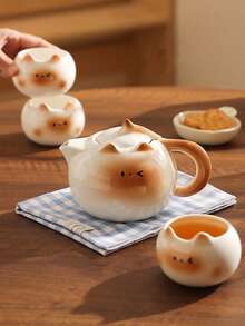 1 pieza Tetera de cerámica con diseño de gato lindo, taza de té de gato siamés, juego de tetera pintada a mano de manera exquisita, adecuado para decoración del hogar, juego de té para reuniones, merienda, té negro, té de flores, taza de té, regalo, decoración navideña
