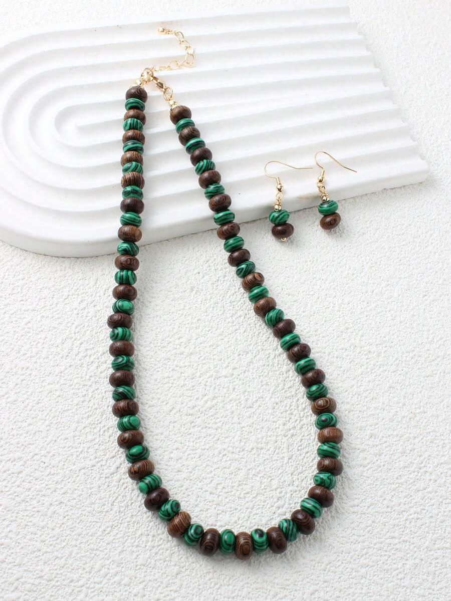 Set Of Necklace, Beaded Jewelry And Watch/Women's Fashion Jewelry/Women's Necklace/Women's Beaded Necklace Handmade Sandalwood Bead Necklace Earrings Friendship Energy Jewelry For Daily Wear Jewelry Gift