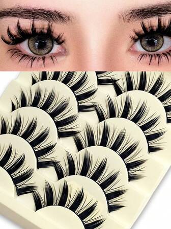 5对自然日系浓密假睫毛女款纤长浓密眼睫毛角色扮演假睫毛眼部延长工具