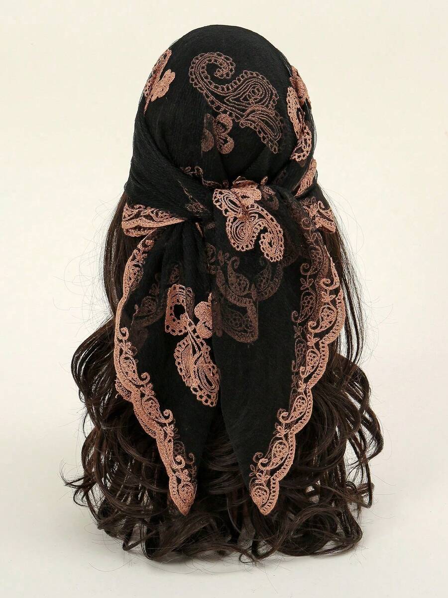 1 Stück Modischer Damen Quadratischer Schal/Bandana mit Stickerei, 80*80cm, für Kleider