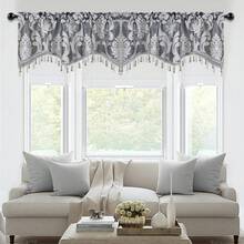 Cortina de renda ondulada cinza claro, ideal para cozinha, sala de estar, quarto, cozinha, área externa, festas, Natal, Halloween e como presente.