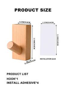 1 peça de cabide de faia simples e sólido, cabide de madeira natural, cabide de parede de faia, gancho decorativo para porta, para lavanderia, loja, café, bar