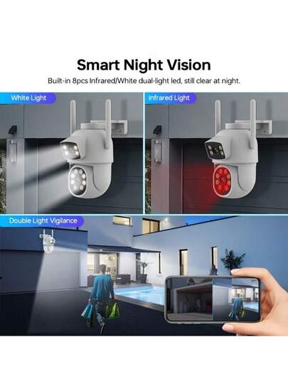 2.4/5Ghz Dual Lens Outdoor Camara Vigilancia, Security Camera ,Cctv Wifi Connect To Cellphone,355° PTZ, Motion Detection Two Way Audio,USB Powered ,Support Cloud Storage SD Card (Requires Purchase) view 9