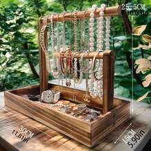 1pc Rustic Wooden Jewelry Organizer Stand - Versatile Desktop Display For Necklaces, Bracelets, Watches, Beads - Rectangular Solid Wood Jewelry Rack, No Electricity Needed, Jewelry Towers