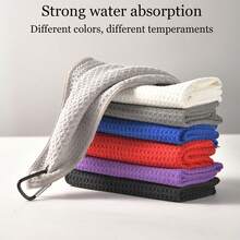 Outdoor Sports Square Microfiber Golf Ball Cleaning Towel With Carabiner, Absorbent Cleaner, Club Head Wipe Cloth