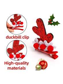 2pcs Girls' Christmas Hair Clips Party Decoration Christmas Gift With Reindeer Antler Duckbill Clips, Bow, And Bell, Suitable For Christmas Parties, Gathering Decorations, Stage Decorations, Photo Props, And Other Christmas Scenes. - Multicolor - View 5