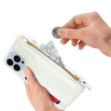For IPhone 13 Pro Max Case With Card Holder,For IPhone 13 Pro Max Wallet Case For Women,Compatible With Magsafe,Shockproof Zipper Cover-White{"Color_name":"K1-White"} - 多色19 - 查看 6