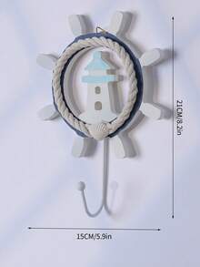 1 件航海风格木质壁钩，需要钻孔，浴室毛巾浴袍钥匙帽子包衣架，儿童房帆船舵壁挂式储物钩 - 彩色 - 查看 9