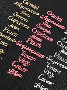 12/36 Peças de Doze Ornamentos de Unhas do Zodíaco em Dourado, Prata e Rosa, Cores Mistas do Zodíaco, Cor Única, Ornamentos de Unhas em Inglês Doze Ornamentos de Unhas do Zodíaco Adequados para Design de Arte de Unhas de Mulheres e Meninas, Decoração de Unhas