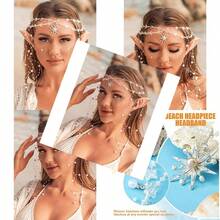 Star Boho Head Chain With Fairy Elf Ear Pearl Tassel Headpiece Hair Chains Jewelry Halloween Costume Festival Headband Hair Accessories For Women And Girls