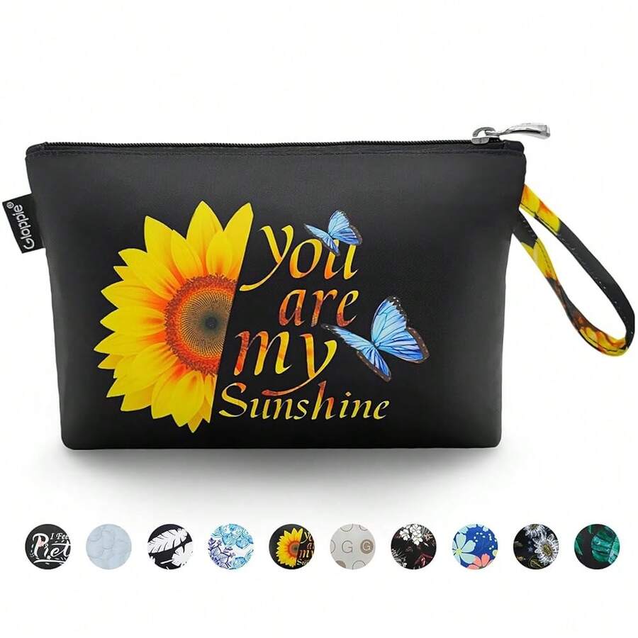 Gloppie Makeup Bag Zipper Cosmetic Bag Small Personal Bag For Purse Must Have Purse Essentials Sunflower{"Color_name":"F-Sunflower"} - F-向日葵 - 查看 1