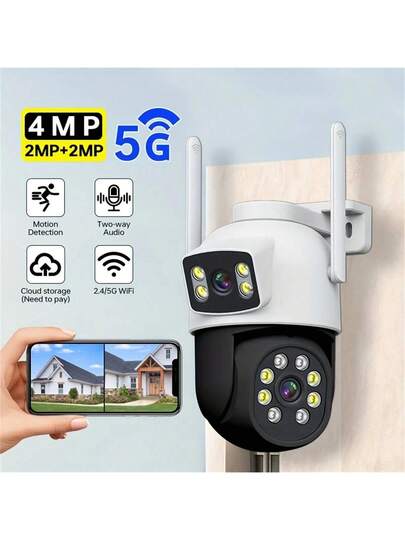2.4/5Ghz Dual Lens Outdoor Camara Vigilancia, Security Camera ,Cctv Wifi Connect To Cellphone,355° PTZ, Motion Detection Two Way Audio,USB Powered ,Support Cloud Storage SD Card (Requires Purchase) view 3