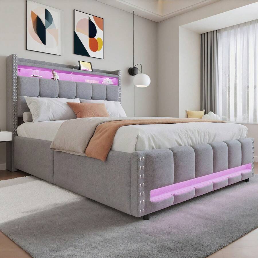 Bed Frames - LIGHT GREY + Upholstery + 140cm*200cm - View 1