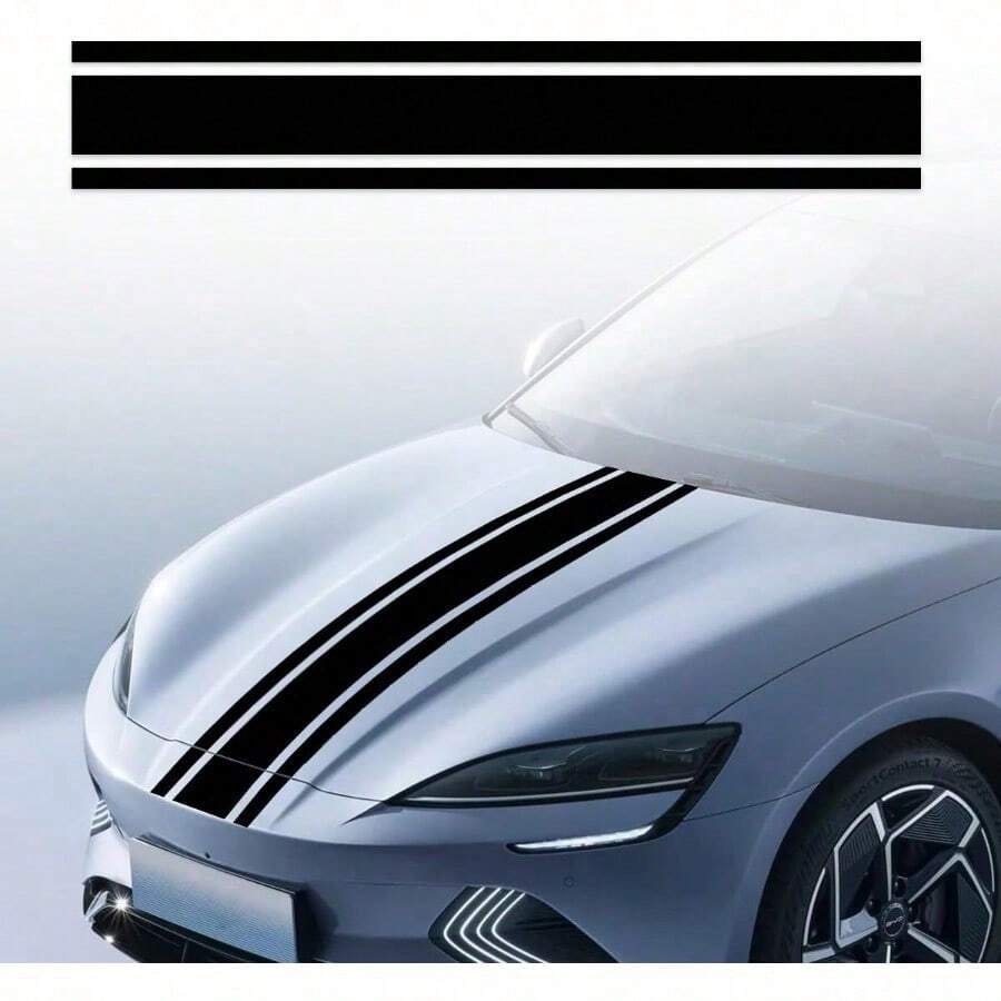 49"X 8.7" Car Hood Stripe Sticker Decal Vinyl Auto Racing Body Side Stripe Decal Fenders Roofs Tailgates Modified Exterior Decoration Universal For Car SUV Truck White - Black - View 1