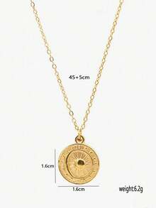 1pc Stainless Steel Minimalist Gold Crescent Moon, Star And Sun Shaped Round Pendant Necklace, Suitable As Gift For Best Friend