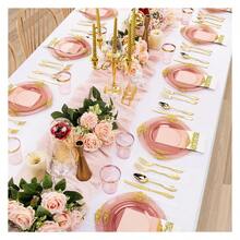 Burgundy Plastic Plates Disposable - 175pc Party Dinnerware Set For 25 Guests - As Picture/W - View 5