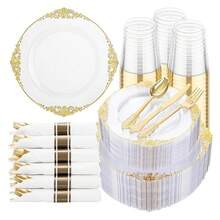Clear Plastic Plates & Silverware Set - 350pc Disposable Dinnerware For 50 Guests - As Picture/Z - View 1