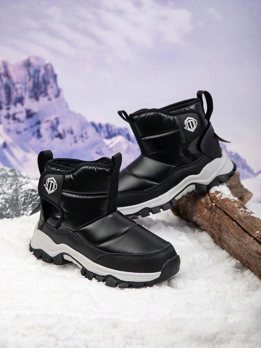 1 Pair Kids Snow Boots, Thermal Lined, Low-Cut Mid-High Design, Outdoor Camouflage Fuzzy, Suitable For 6-14 Years Old Students In Cold High Latitude Regions During Winter - Black - View 1