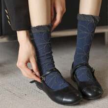 5双装女士藏蓝色复古中筒袜，经典休闲款式，适合秋冬季日常穿着 - 彩色 - 查看 5