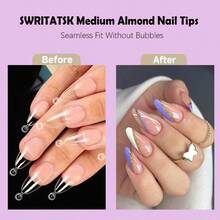 Short Almond Nail Tips300PCS Almond Pr On Nails Short Fake Nails Tips Soft Gel Nail Tips Shape Acrylic Nails12 Sizes No C Curve Half Cover Acrylic Pr On Nail Kit Extensions - 無色 - 查看 5