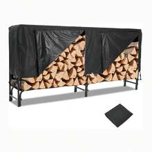 Leñero de metal para exterior, leñero para exterior, leñero para exterior con funda impermeable, leñero para interior y exterior, color negro - Negro con funda - Ver 1
