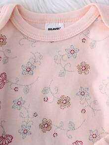 DILAVEL 5pcs/Set Newborn Baby Long Sleeve Rompers, Embroidered Floral Pattern Round Neck Outdoor Clothing Set, Autumn/Winter - Baby Pink - View 7
