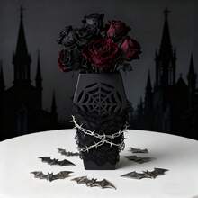 Gothic Style Vase, Holiday Decorative Vase, Spider Web Pattern Vase. Dried Flowers, Fresh Flowers, Decorative Flower Vase. Modern Home Decor Flower Vase, Suitable For Halloween Home Decor, Wedding Party, Living Room, Office, Bedroom And Dining Table Decoration Room Decor Glass Vase