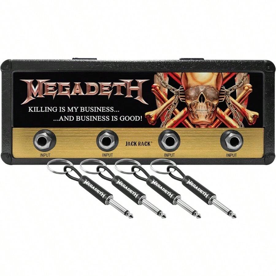 GYJ  Jack Rack Wall Mounting Key Hanger. Includes 4 Guitar Plug Keychains And Wall Mounting Hardware. Megadeth153 - Black - View 1