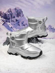 1 Par de Botas de Neve Infantis, Forradas Termicamente, Design Baixo-Médio, Antiderrapante e Durável, Botas Camufladas Felpudas para Uso Externo, Adequadas para Estudantes de 6 a 14 Anos em Regiões de Alta Latitude Fria, Inverno