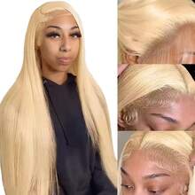 MECRY 8-36in 4x4 5*5 13*4 13*6 Bone Straight Lace Front Wig Glueless Wigs Human Frontal Hair Pre Cut Lace Wig, Wear And Go Ombre Lace Front Wig Human Frontal Hair Pre Plucked With Baby Hair Bleached Knots Virgin Human Frontal Hair, Natural Hairline, Glueless Easy-To-Wear For Women #Blond Blended Hair - S613 - View 5