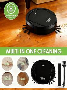 1 Piece Robot Vacuum Cleaner, Can Clean From Hard Floors To Medium-Thick Carpets, Super Suction, Ultra-Thin And Quiet, Built-In Memory Function, Multiple Cleaning Modes, 3 Cleaning Modes. Best For Removing Pet Hair, Food Crumbs, Water On The Floor - A Good Helper For Home Cleaning. - 黑色 - 查看 2