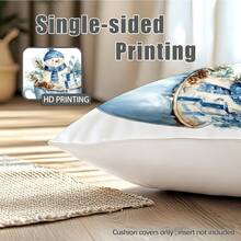 4pcs Christmas Blue Watercolor Snowman & Snowflake Illustration "Let It Snow & Hello Winter" Text Print Cushion Cover [No Pillow Insert], 17.7*17.7in(45*45cm), [Single-Sided Printing] Merry Christmas Holiday Decorative Polyester Pillow Case, Christmas Decor, Home Decor, Bedroom Decor