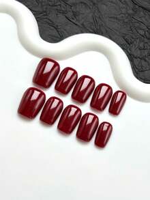 10片手工制作可佩戴美甲贴纸，短款杏仁形按压式美甲，甜美奢华风格，光滑亮泽的纯红色按压式短美甲，适合女性和女孩日常及节日佩戴，包含美甲护理套装和美甲用品。 - 彩色 - 查看 15