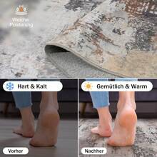 Washable Modern Short Pile Rug With Oil Painting Print, Large Abstract Design For Bedroom, Dining Room & Office Decoration, Multicolored, Various Sizes Available (160*230cm/200*300cm) - Màu gỉ sét - Xem 7