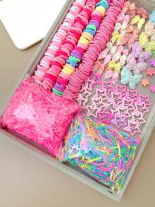 995pcs/Set Cute & Fashionable Girls' Colorful Shiny Butterfly Hair Clips, Butterfly Hair Ties, Pink Star Hair Pins Hair Accessories Set, Adorable Mini Flower Hair Clips, Multicolor Elastic Hair Ties For Ponytail, Casual Daily Hair Decorations, Ideal Holiday Gift (No Gift Box)