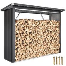 Outsunny Abri-bûches couvert en acier galvanisé, 2 m³, support pour bois de chauffage robuste, montage rapide, étagère à bûches extérieur plancher surélevé toit incliné, 213x66,5x150cm, gris foncé - Gris foncé - Voir 1