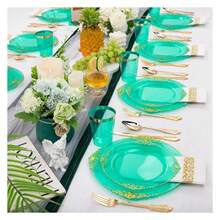 Clear Green Plastic Plates Disposable - 350pc Party Set For 50 Guests - As Picture/X - View 7