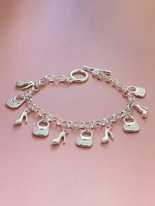 1pc Fashion High Heels Bag Pendant Bracelet Personalized Style Metal Silver Women's Pendant Bracelet Is Suitable For Party And Party Daily Wear And Gifts