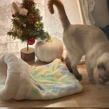 1pc Winter Warm Semi-Enclosed Pet Bed, Tunnel Design For Cats & Dogs, Thick Sleeping Mat, Japanese Minimalist Style, Suitable For Various Pets