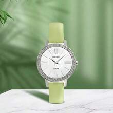 Seiko SUP463P1 Ladies Watch - White Mother Of Pearl Dial Green Leather Strap Quartz - White - View 4