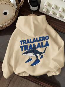 Tween Boy Casual Simple Shark Print Hoodie Boys Long Sleeve Sweatshirt Autumn And Winter Student Style