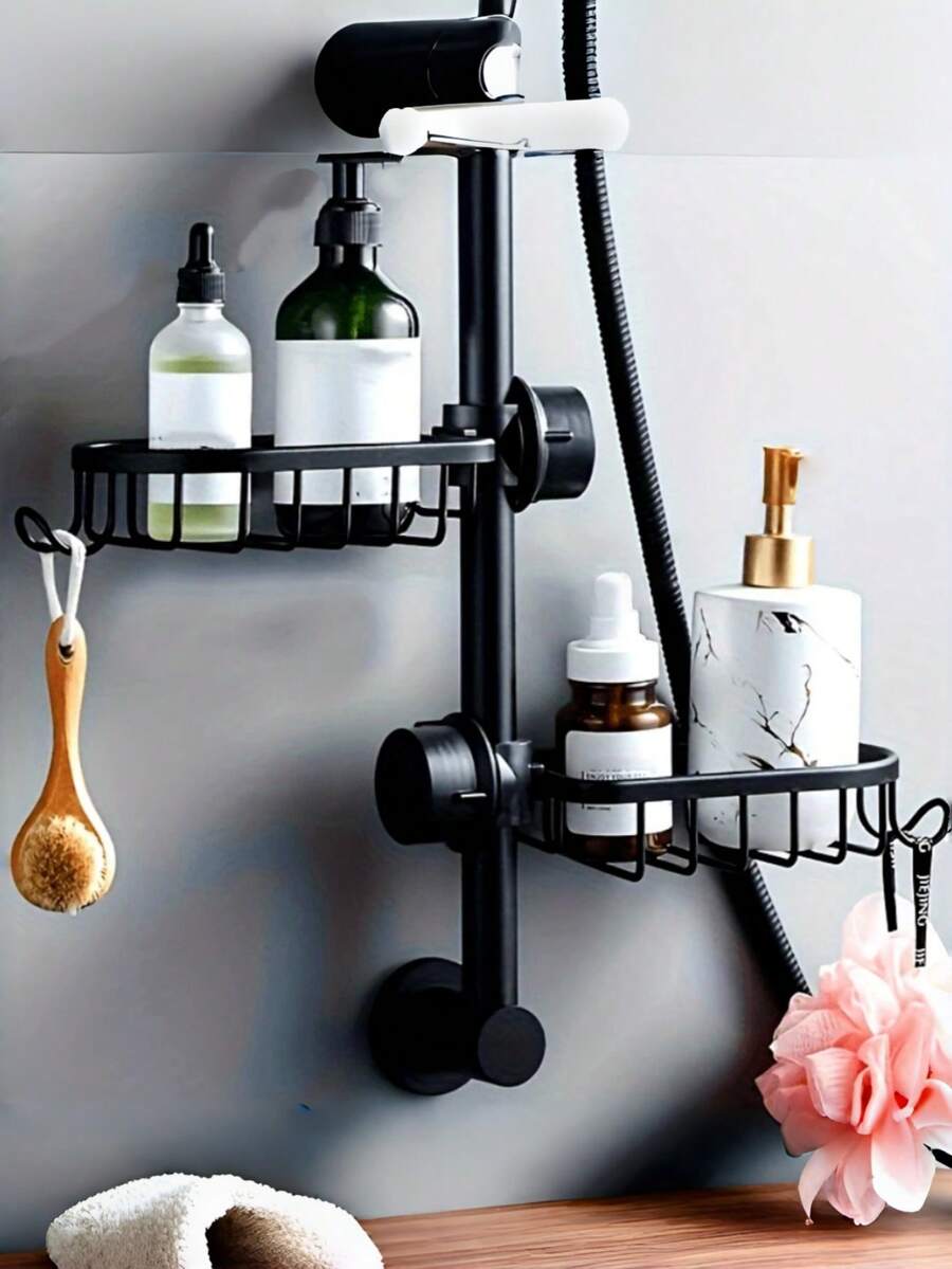 1 Stück Badezimmer Duschraum, Toiletten Duschablage, Platz Aluminium Badezimmer Duschstange Ablage, Armatur, Netzkorb, Aufbewahrung