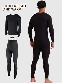 Conjunto de 2 peças de roupa íntima térmica ultrafina para homens, roupa sem costura que aquece a pele e embeleza, camada de base masculina de outono e inverno, roupa de outono com ácido hialurônico, roupa térmica masculina de camada de base ultrafina