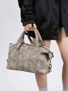 New Vintage Casual Women Handbag Boston Bag Office Commute Tote Shoulder Crossbody Bag With Detachable Strap