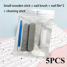 美甲修脚套装，迷你指甲锉和橙木棒套装，双面一次性指甲锉，木质角质层推，指甲清洁工具，指甲刷 - 彩色 - 查看 13