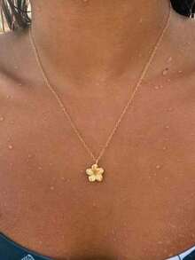1pc Plumeria Flower Boho Necklace – Hawaiian Style Flower Pendant, Perfect Summer Jewelry Gift For Her, Lightweight And Stylish Accessory For Beach, Vacation, Casual And Everyday Wear - 花項鍊 - 查看 3
