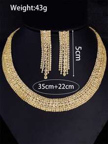 New Fully Rhinestone Snake Bone Necklace & Earrings Set, Bridal Jewelry Suitable For Wedding, Party, Banquet