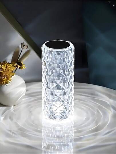 Luminária de cristal rosa com mudança de cor RGB, 3 níveis de brilho, mudança de cor RGB, controle por toque, controle remoto, brilho ajustável, recarregável, alimentação USB, adequada para quarto, sala de jantar, bar, casamento, encontro, decoração de quarto, luz noturna criativa recarregável