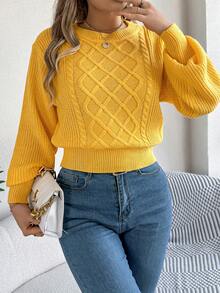 Casual Basic Cable Knit Long Sleeve Pullover Sweater, Autumn/Winter