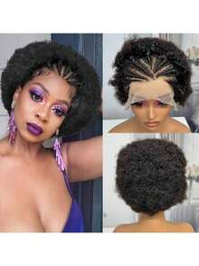Afro Curly 13x4 Lace Front Wigs 100% Human Hair Braided Lace Wigs Hand-Braided Box Braids With Short Curly Style Daily Wear, REAL Kinky Curly Human Hair Pixie Cut Bob Wigs For Women, 14A Brazilian Virgin Hair Wigs Natural Looking, All Seasons Must-Have, Daily Wear, Party Wigs, Dating, Cosplay, Wedding, Hallowmas, Special Occasion Wigs, Easy To Wear Wigs, 100% Virgin Human Hair Afro Wigs, Natural, Full Lace Curly Wig For Women With Adjustable Strap, Perfect For Natural Curls, Weddings, Parties, Photoshoots, And Office Wear, Natural Afro Curly Wig, Brazilian Hair Wig With Pre-Plucked Hairline, Soft Curls, Adjustable Straps, Ideal For Weddings, Casual Wear, And Everyday Styling, Afro Human Hair Wig With Natural Curly Texture, Full Lace, Adjustable Straps, Soft And Thick Curls – Ideal For Weddings, Photoshoots, Or Casual Daily Wear - 13x4 Lace Front Afro Wigs - View 4